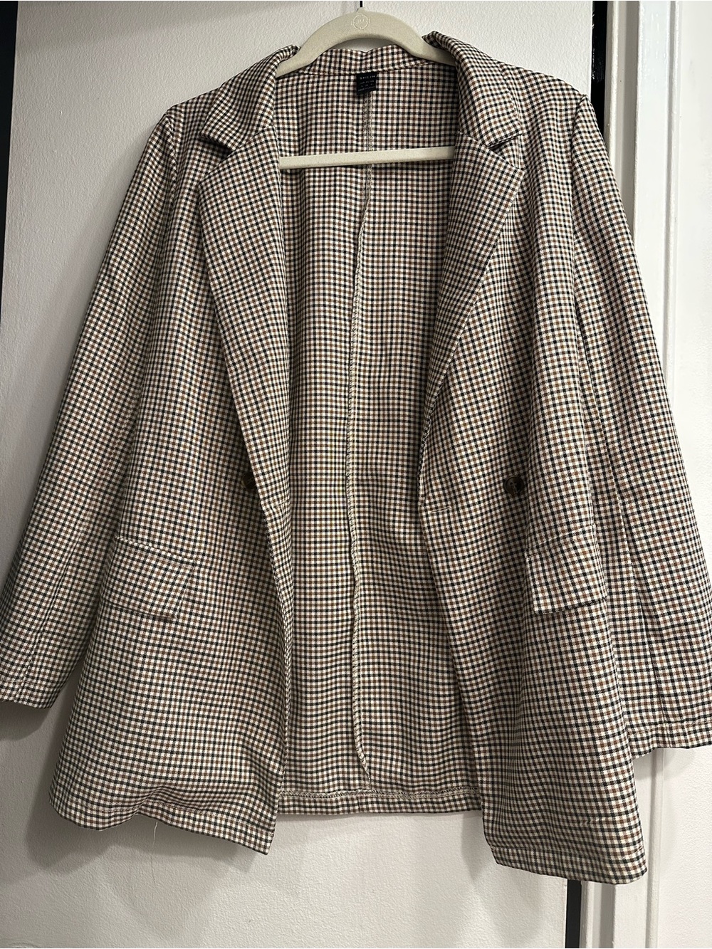 SHEIN Brown and Cream Check Blazer